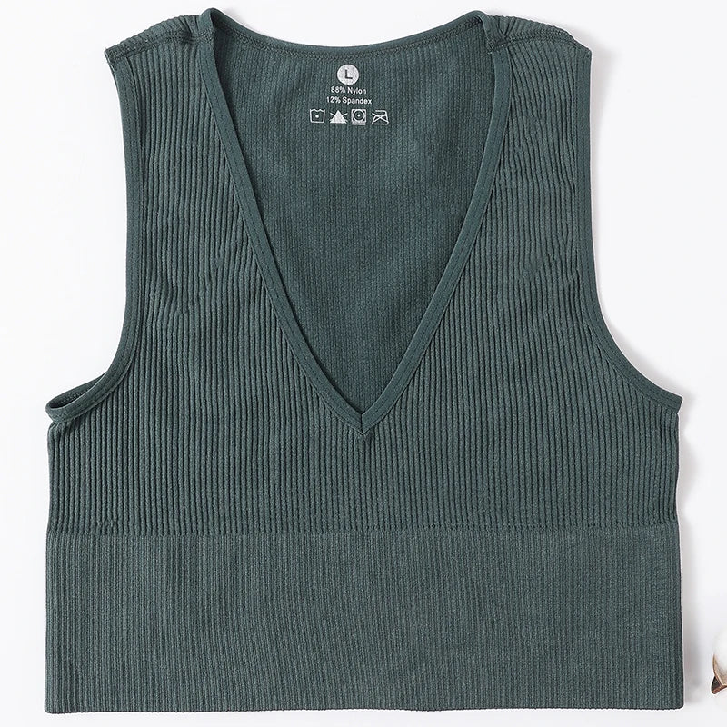 Crop Top Women Seamless Underwear Vintage Crop Top Vest Female Sexy Lingerie Sports Bralette Deep V Neck Cropped Camis Camisole - Image 2
