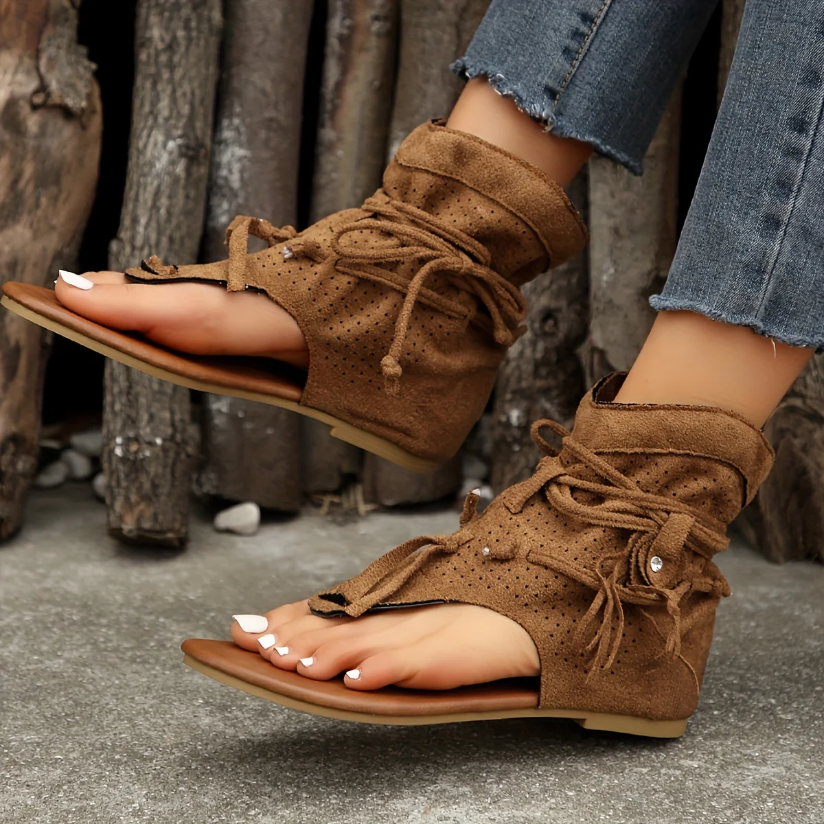 Cross-border Cool Boots European and American Hot Selling Retro Comfortable Flat Bottom Tassel Hollow Toe Women's Sandals - Image 7