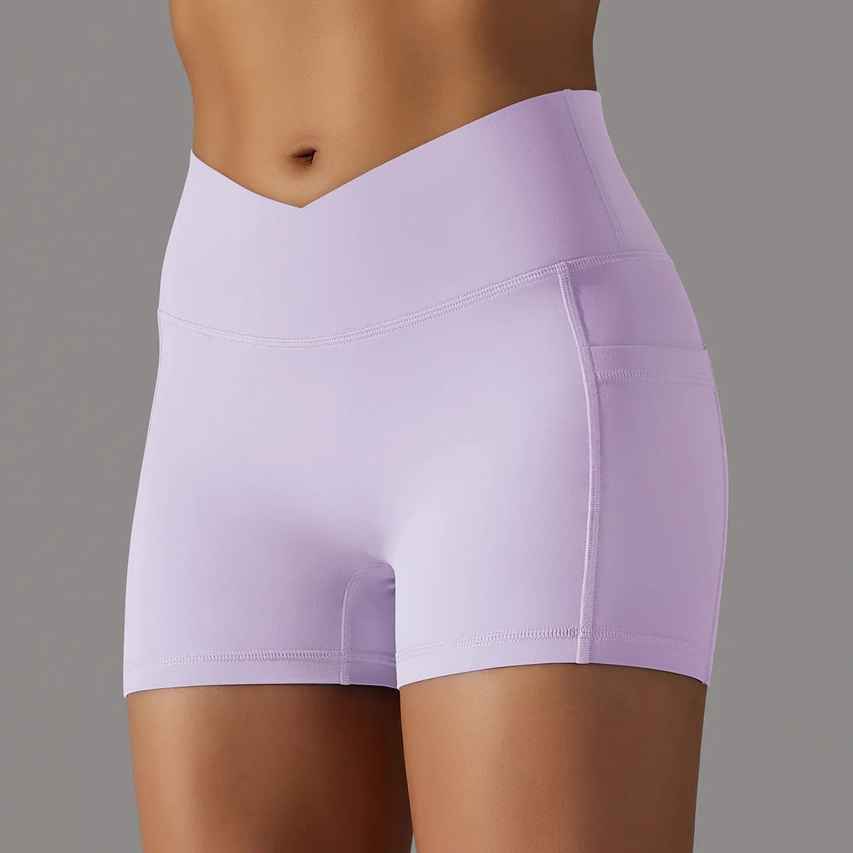 Cross Waist Naked Feel Yoga Shorts Women Gym Shorts Fitness Runnning Shorts Squats Scrunch Butt Squat Proof Shorts With Packet - Image 2
