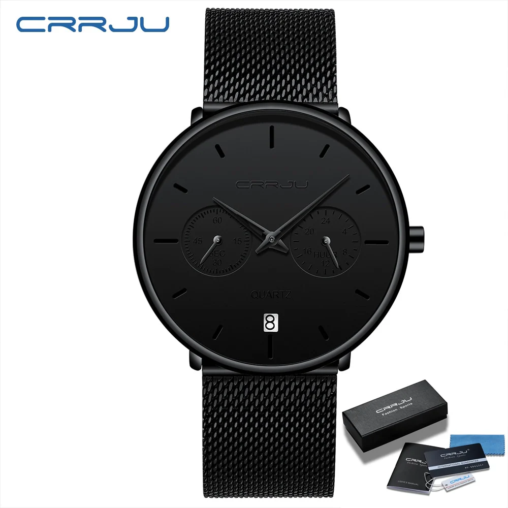 CRRJU Mens Watches Ultra-Thin Minimalist Waterproof - Fashion Wrist Watch for Men Unisex Dress with Stainless Steel Mesh Band - Image 12