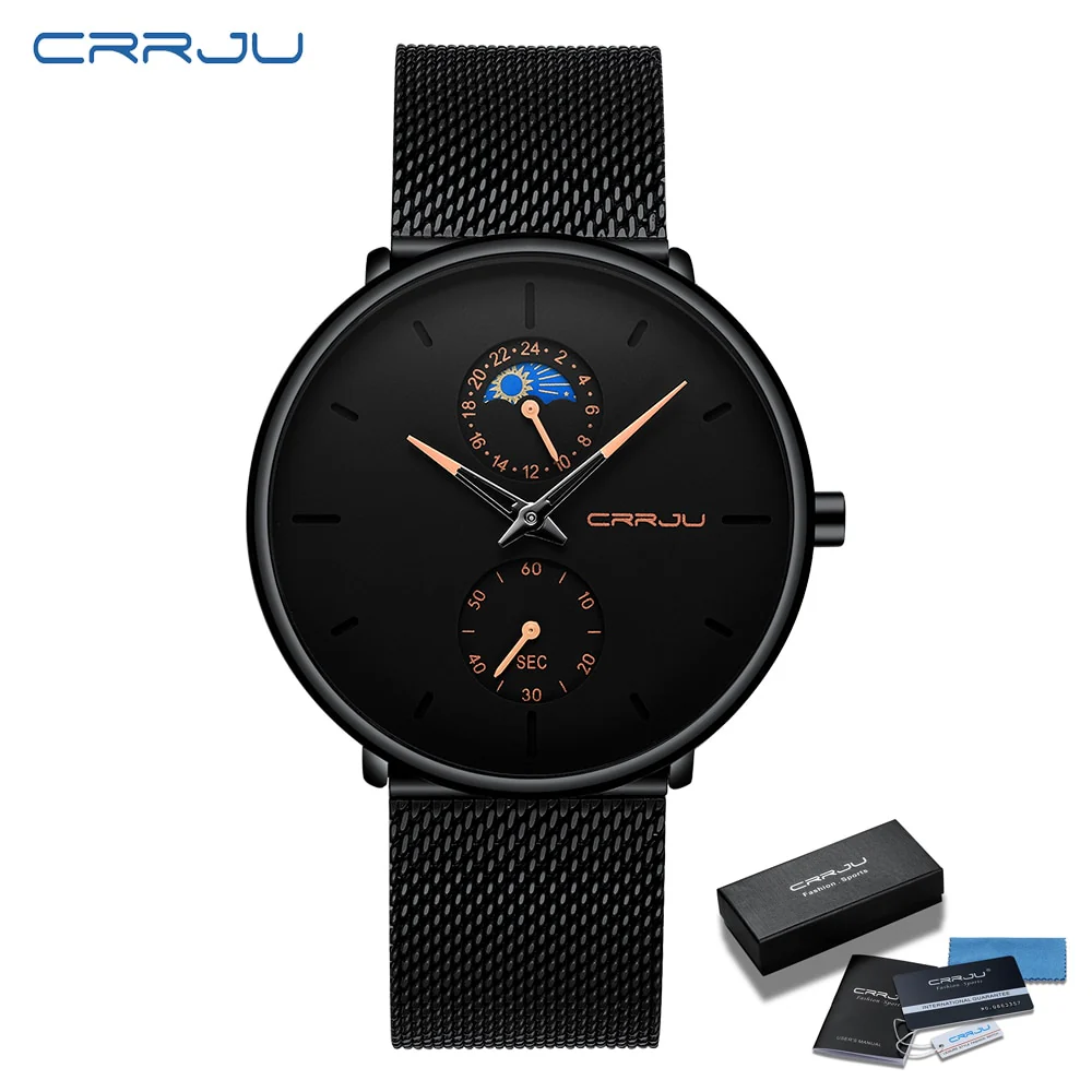 CRRJU Mens Watches Ultra-Thin Minimalist Waterproof - Fashion Wrist Watch for Men Unisex Dress with Stainless Steel Mesh Band - Image 4