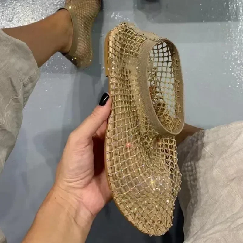 Crystal Loafers Woman Luxury Brand Designer Mesh Flats Casual Walking Shoes 2024 New Summer Shallow Dress Cool Boots Sandals - Image 2