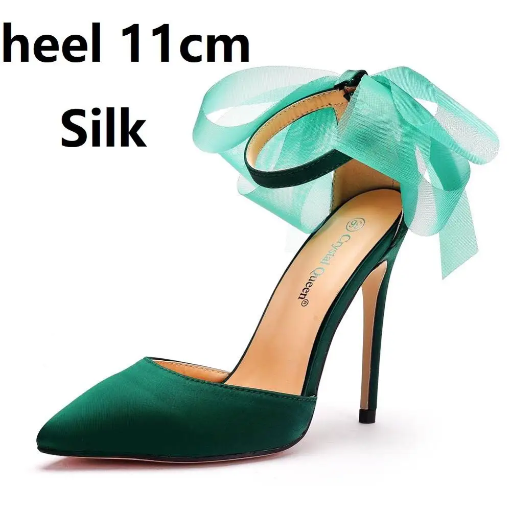 Crystal Queen Woman Satin Stiletto Elegant Ankle Strap Party Bow-knot Sandals Sexy High Heels White Wedding Shoes - Image 10