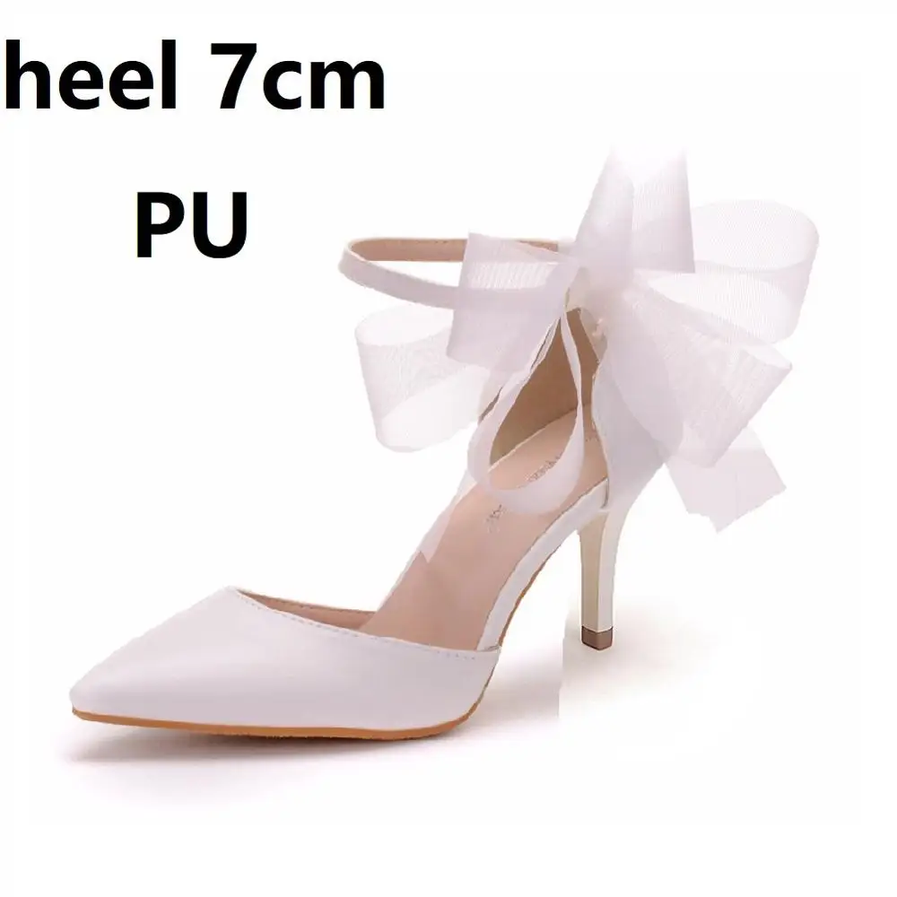 Crystal Queen Woman Satin Stiletto Elegant Ankle Strap Party Bow-knot Sandals Sexy High Heels White Wedding Shoes - Image 8