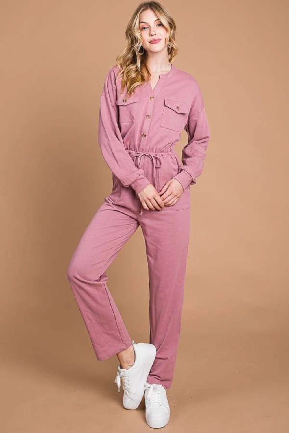 Culture Code Full Size Button Up Drawstring Waist Straight Jumpsuit - Image 4
