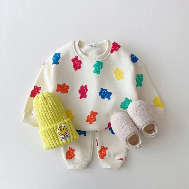 Cute Colourful Gummy Bears Tracksuit Baby Girl Sweet Loose Pullover Sweatshirts+ Simple New Track Trousers 2pc Spring New Set - Image 6