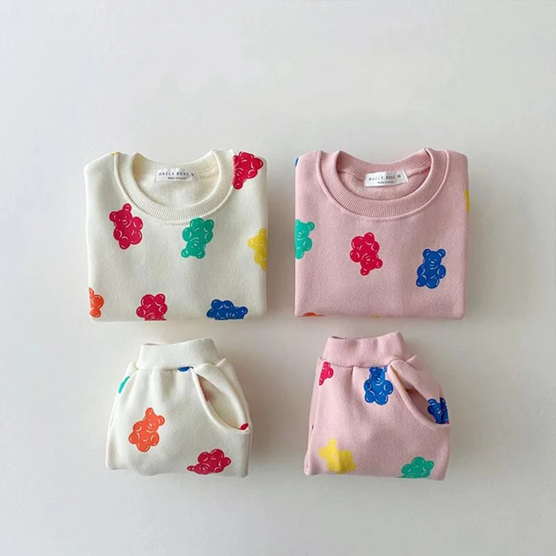 Cute Colourful Gummy Bears Tracksuit Baby Girl Sweet Loose Pullover Sweatshirts+ Simple New Track Trousers 2pc Spring New Set - Image 7