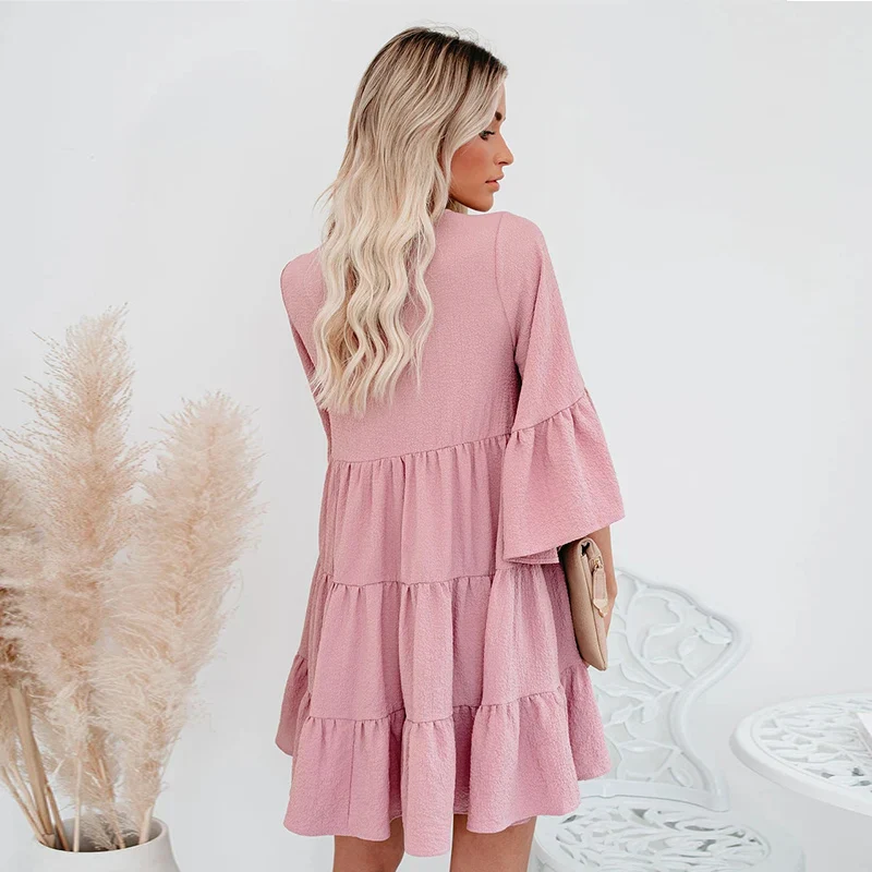 Cute Ruffle Maternity Dresses Summer Casual Pregnancy Pleated Dress For Pregnant Women Flare Sleeve Clothes Loose Woman Clothing - Image 2