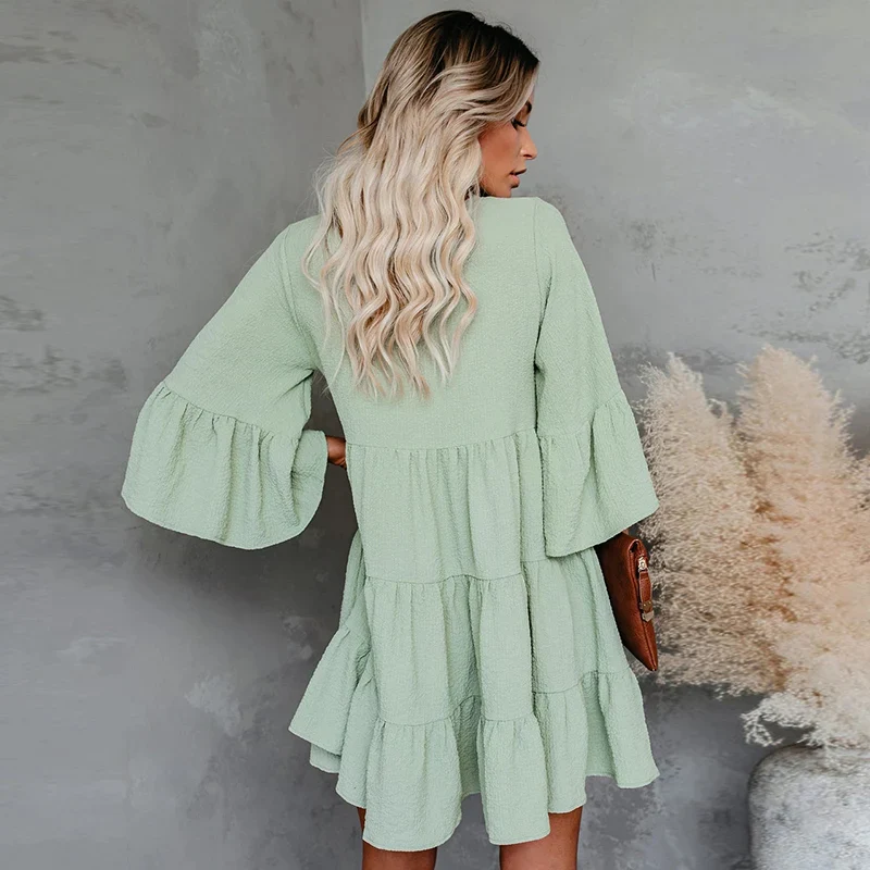 Cute Ruffle Maternity Dresses Summer Casual Pregnancy Pleated Dress For Pregnant Women Flare Sleeve Clothes Loose Woman Clothing - Image 5