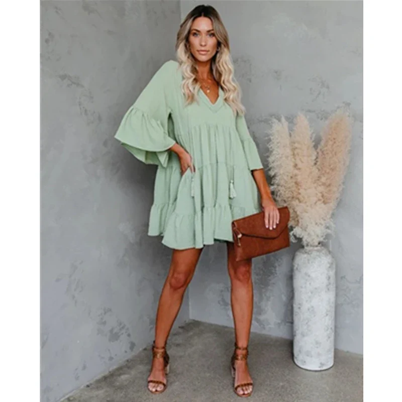 Cute Ruffle Maternity Dresses Summer Casual Pregnancy Pleated Dress For Pregnant Women Flare Sleeve Clothes Loose Woman Clothing - Image 6