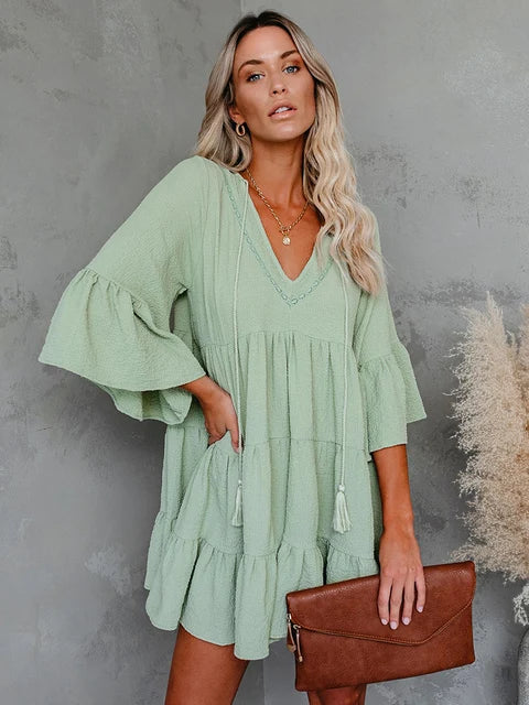 Cute Ruffle Maternity Dresses Summer Casual Pregnancy Pleated Dress For Pregnant Women Flare Sleeve Clothes Loose Woman Clothing - Image 7