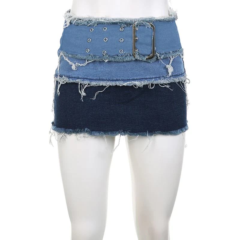 Cuteandpsycho Vintage Aesthetic Denim Patchwork Sexy Mini Skirts Y2K Streetwear Korean Fashion Zipper Skinny Clubwear Cute Skirt - Image 3
