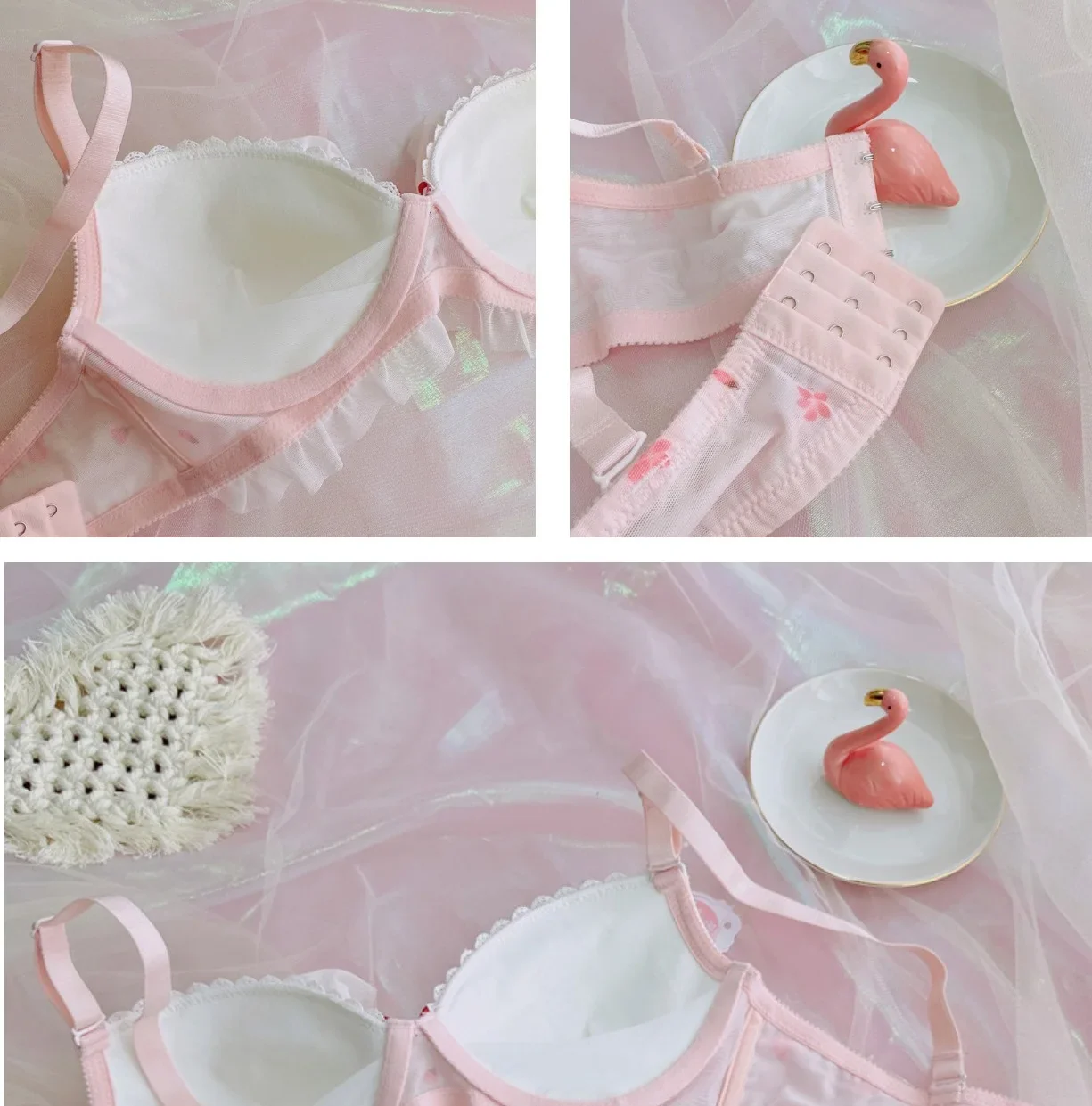 CuteJapanese  brassiere sweet bralette little fresh girls cherry print lingerie pant sets mesh non-steel ring bra set thin cup - Image 5