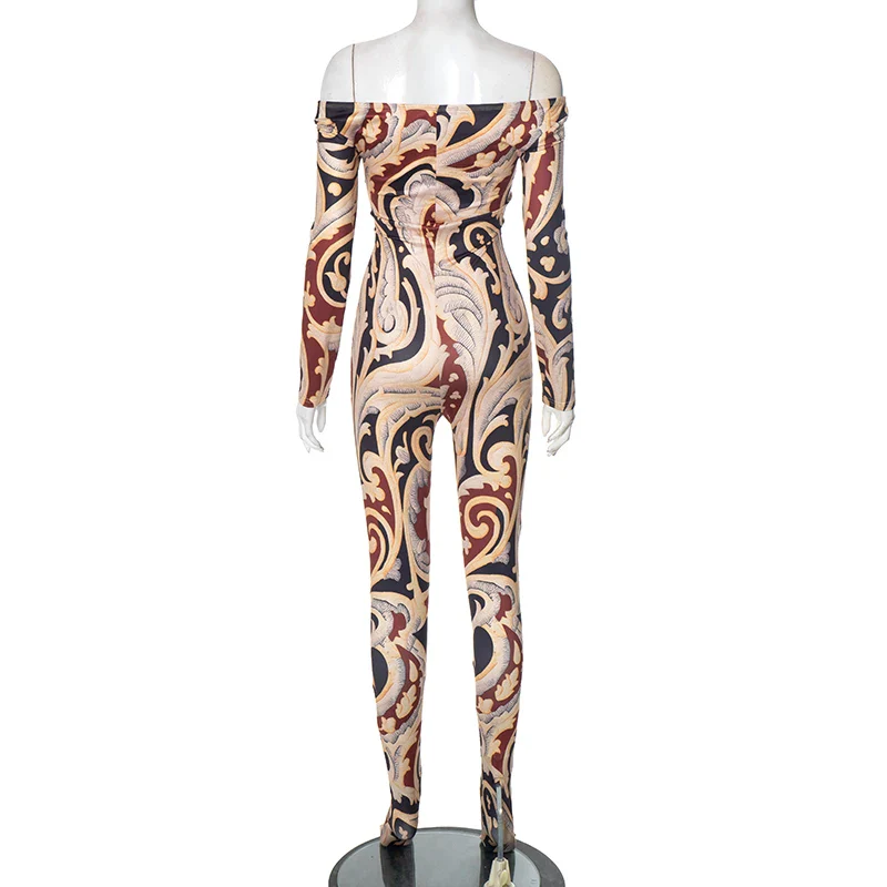 CUTENOVA Fall New Colorful Printed Women'S Jumpsuit One-Shoulder Strapless Long Sleeves Slim Fit Elastic Ankles Jumpsuit Female - Image 10