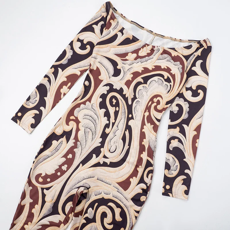 CUTENOVA Fall New Colorful Printed Women'S Jumpsuit One-Shoulder Strapless Long Sleeves Slim Fit Elastic Ankles Jumpsuit Female - Image 5