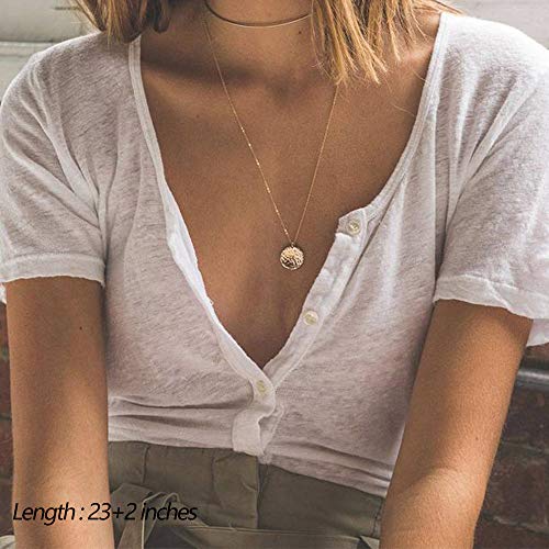 Dainty Layering Pearls Necklace Bar Necklace Hammered Disc Pendant Necklace Simple Layering Necklace Gold Plated Choker for Women - Image 4