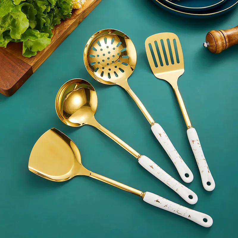 Dark green gold cooking pots set stainless steel cookware set non stick Spatula Shovel spoon kitchen utensils accessories set - Image 9