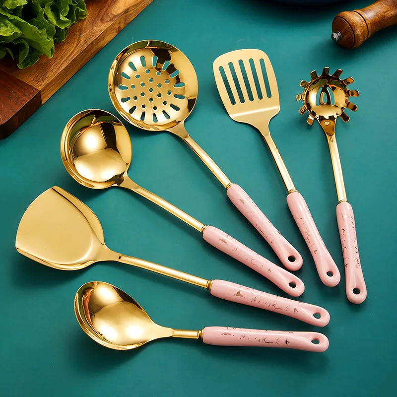Dark green gold cooking pots set stainless steel cookware set non stick Spatula Shovel spoon kitchen utensils accessories set - Image 11