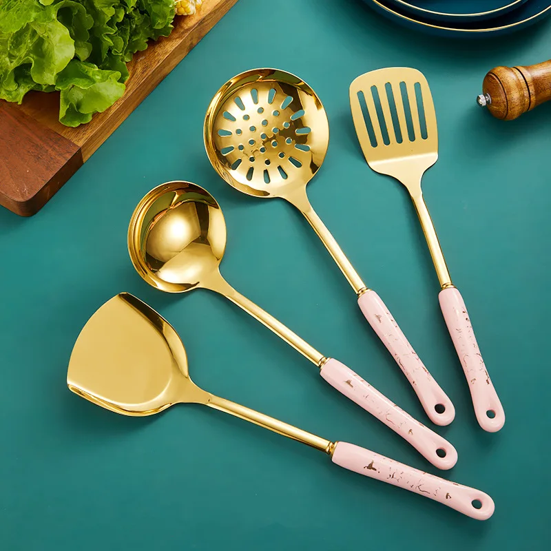 Dark green gold cooking pots set stainless steel cookware set non stick Spatula Shovel spoon kitchen utensils accessories set - Image 8