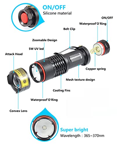 DARKBEAM UV 365nm Light Wood's lamp Blacklight Ultraviolet Flashlight LED Portable Mini Handheld Torch Detector for Dog Urine Pet Stains 370nm Anti-counterfeiting Identification, Resin Curing - Image 4