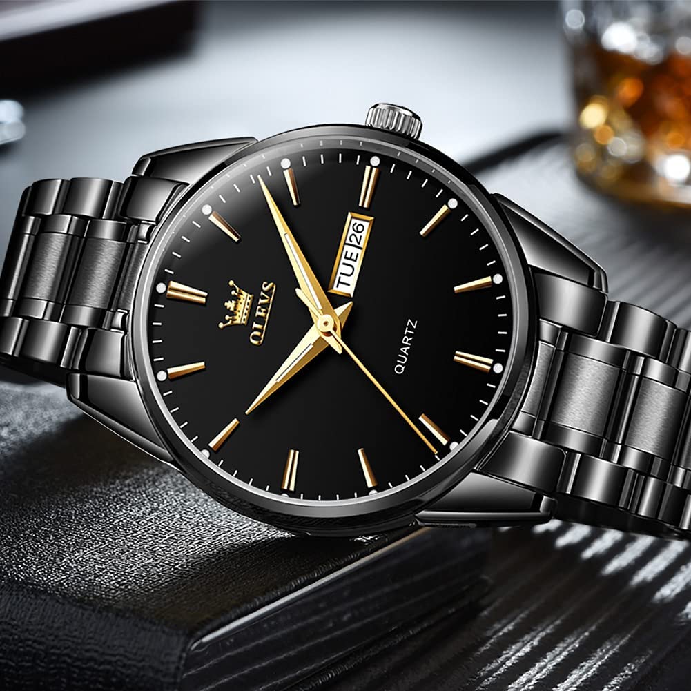Date Day Watches for Men,Fashion Black Steel Watches for Men,Black Stainless Steel Quartz Watches Men,Man Watch,Black Dial Men's Steel Watch,Luminous Watch,Mens Dress Watch,Wrist Waterproof Watch Mens - Image 4