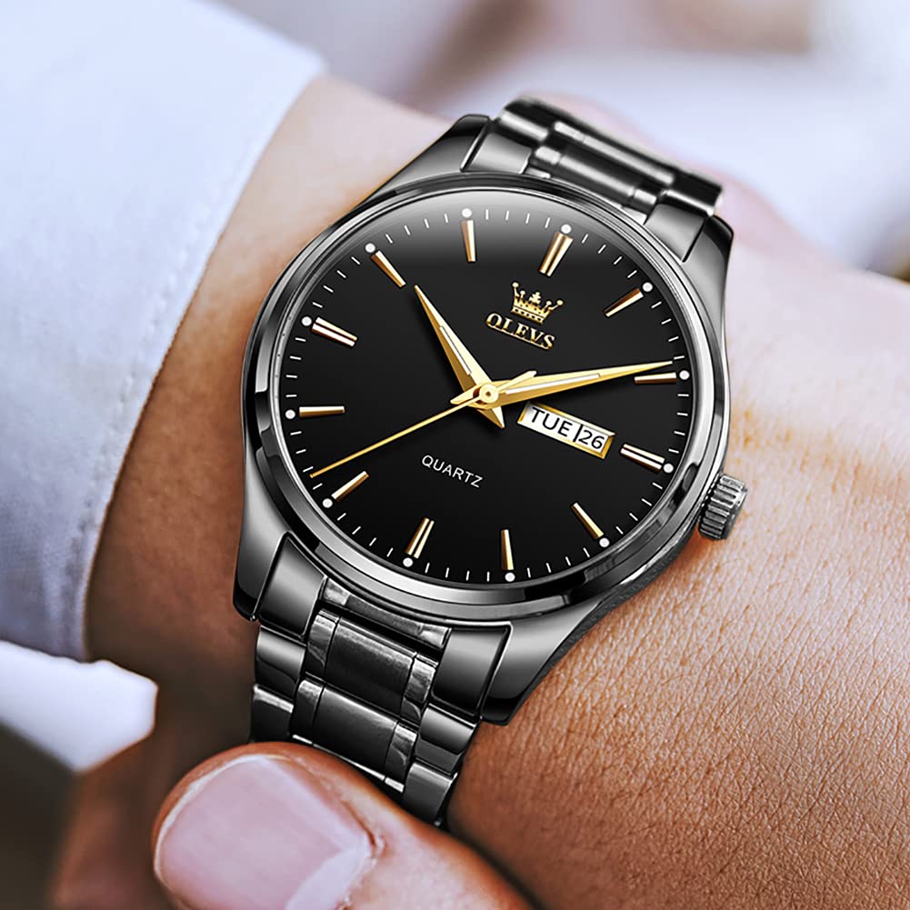 Date Day Watches for Men,Fashion Black Steel Watches for Men,Black Stainless Steel Quartz Watches Men,Man Watch,Black Dial Men's Steel Watch,Luminous Watch,Mens Dress Watch,Wrist Waterproof Watch Mens - Image 8