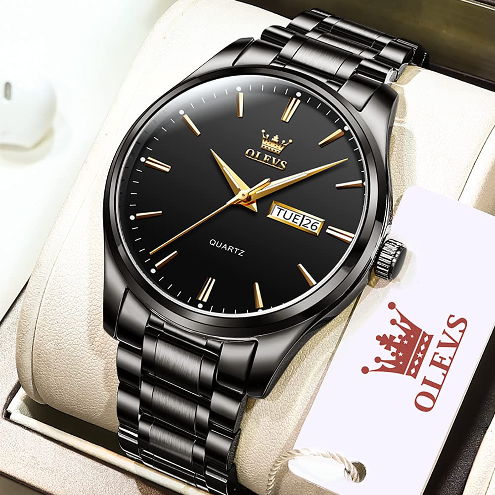 Date Day Watches for Men,Fashion Black Steel Watches for Men,Black Stainless Steel Quartz Watches Men,Man Watch,Black Dial Men's Steel Watch,Luminous Watch,Mens Dress Watch,Wrist Waterproof Watch Mens - Image 9