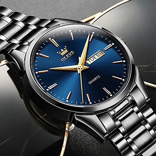 Day Date Watches Men,Black Steel Blue Men Watch,Big Face Men Watch,Luxury Men Watches,Black Steel Watch Man Waterproof,Luminous Men Watch,Male Watches,Men Dress Watch for Men,Classic Steel Wristwatch - Image 4