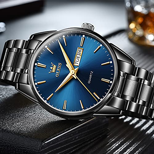Day Date Watches Men,Black Steel Blue Men Watch,Big Face Men Watch,Luxury Men Watches,Black Steel Watch Man Waterproof,Luminous Men Watch,Male Watches,Men Dress Watch for Men,Classic Steel Wristwatch - Image 5