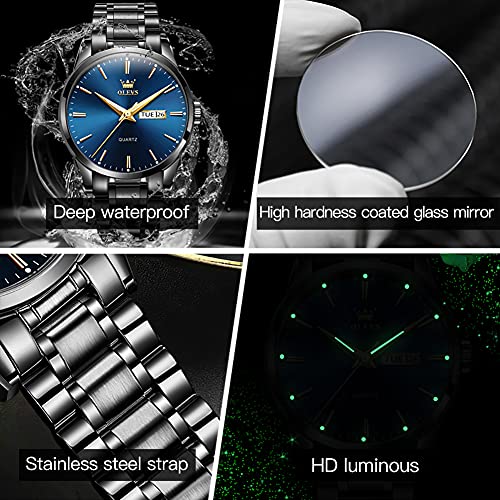 Day Date Watches Men,Black Steel Blue Men Watch,Big Face Men Watch,Luxury Men Watches,Black Steel Watch Man Waterproof,Luminous Men Watch,Male Watches,Men Dress Watch for Men,Classic Steel Wristwatch - Image 7
