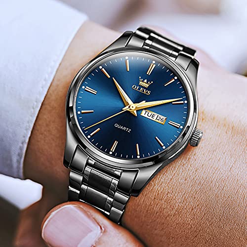 Day Date Watches Men,Black Steel Blue Men Watch,Big Face Men Watch,Luxury Men Watches,Black Steel Watch Man Waterproof,Luminous Men Watch,Male Watches,Men Dress Watch for Men,Classic Steel Wristwatch - Image 8