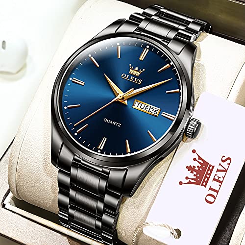 Day Date Watches Men,Black Steel Blue Men Watch,Big Face Men Watch,Luxury Men Watches,Black Steel Watch Man Waterproof,Luminous Men Watch,Male Watches,Men Dress Watch for Men,Classic Steel Wristwatch - Image 9