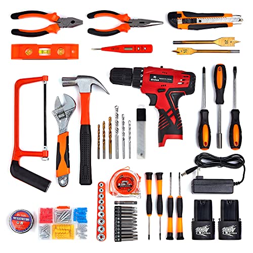 DD dedeo Tool Set with Drill, 108Pcs Cordless Drill Household Power Tools Set with 16.8V Lithium Driver Claw Hammer Wrenches Pliers DIY Accessories Tool Kit - Image 7