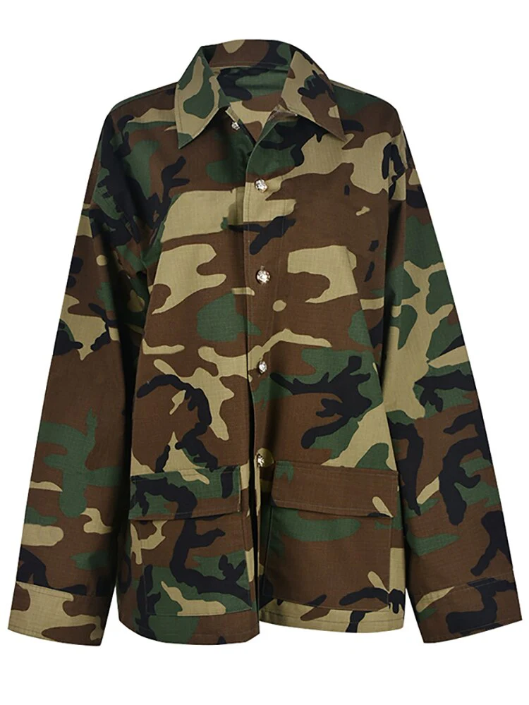 DEAT Fashion Women Jackets Turn-down Collar Loose Single Breasted Long Sleeve Camouflage Outdoors Coat Spring 2023 New 17A5771 - Image 2