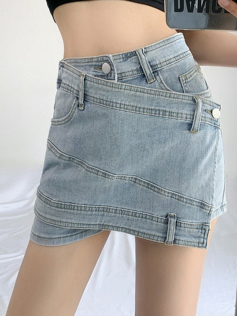 DEAT Fashion Women's Denim Shorts Patchwork Irregular High Waist Distressed Fake 2 Pcs Cotton Shorts Spring 2023 New 17A5277 - Image 7