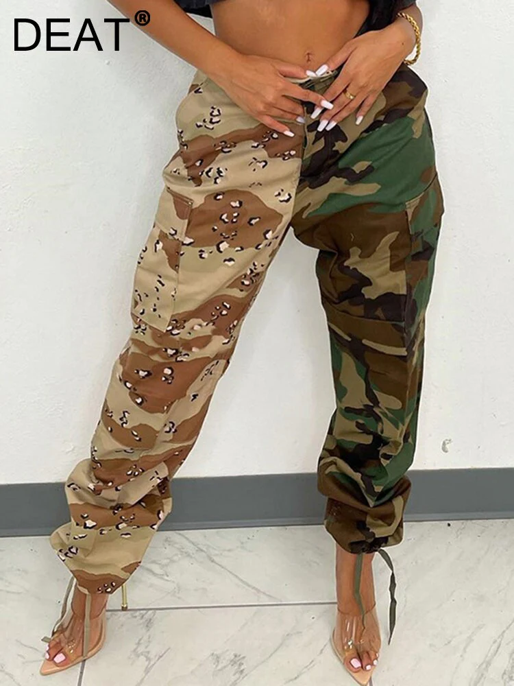 DEAT Fashion Women's Pant Slim Waist Pockets Lace-up Zip Fly Camouflage Full Length Pencil Trousers Summer 2023 New Tide 19J2048 - Image 3