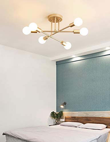 Dellemade Modern Sputnik Chandelier, 6-Light Ceiling Light, 6 LED Light Bulbs Included for Bedroom,Dining Room,Kitchen,Office (Gold) - Image 6