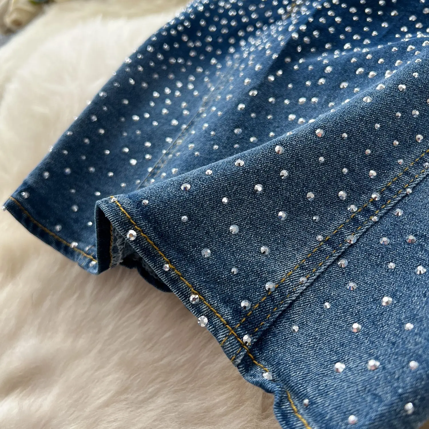 Denim Pant Set Women Two Piece Sets Sexy Matching Sets Sleeveless Short Tops Long Flare Pants High Waist Slim Hot Diamond - Image 13