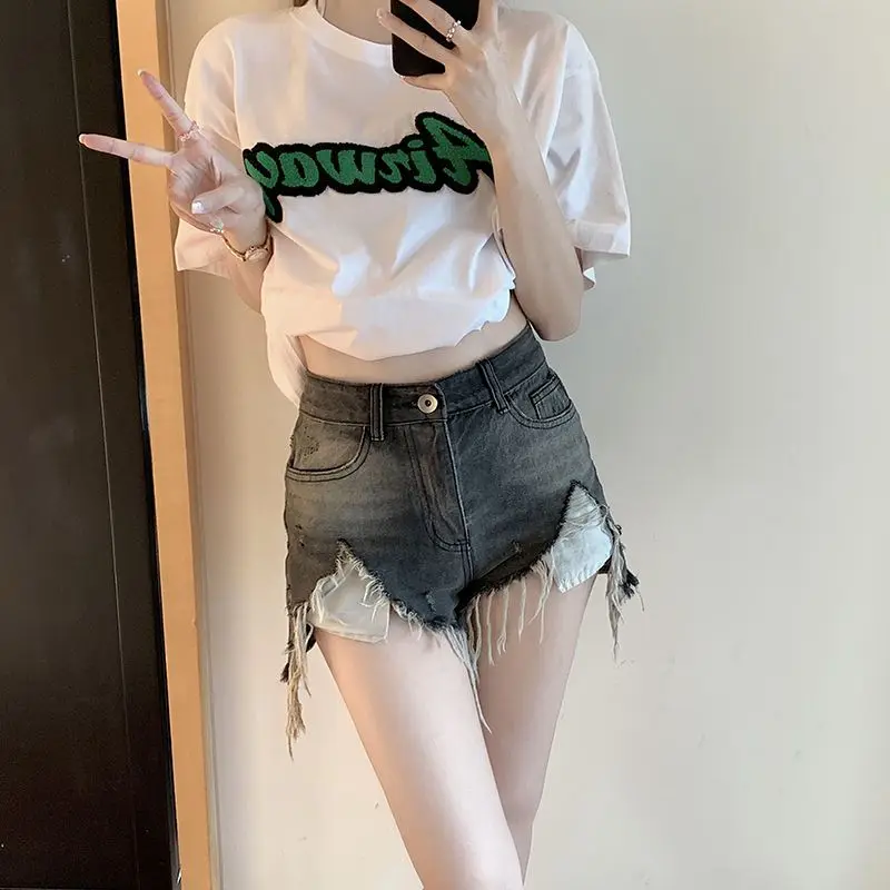 Denim Shorts for Women Fringe Ripped Wide Short Jean Pants Woman Micro Mini Hot Aesthetic Design Streetwear Cheap Youthful Flowy - Image 2
