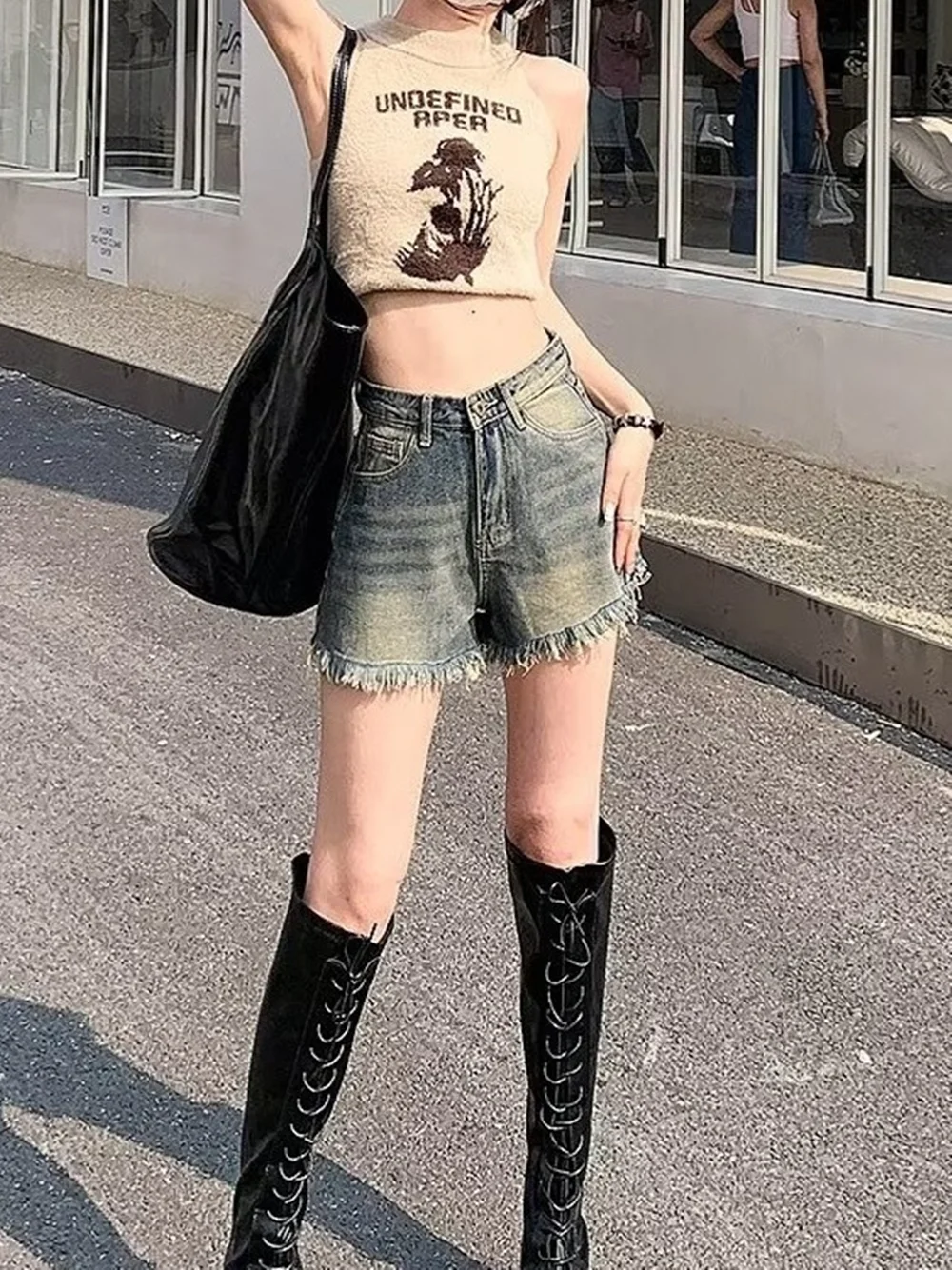 Denim shorts for women in summer, thin cut with holes and frayed edges, design sense, niche high street trendy brand, ins new st - Image 4