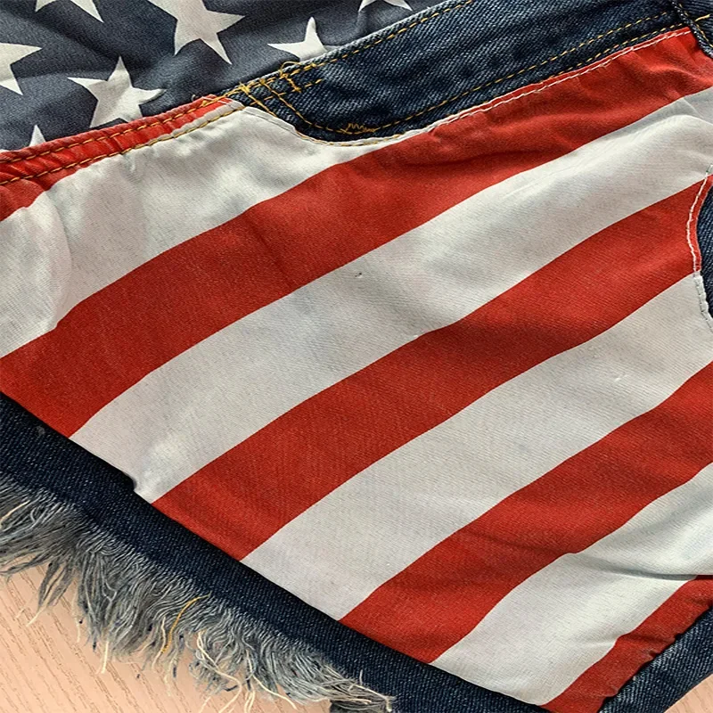 Denim Shorts Women Jeans Knee Length Pentagram Print Tassels Mid Waist Washed Distressed 2025 Streetwear Summer Short Pants - Image 5