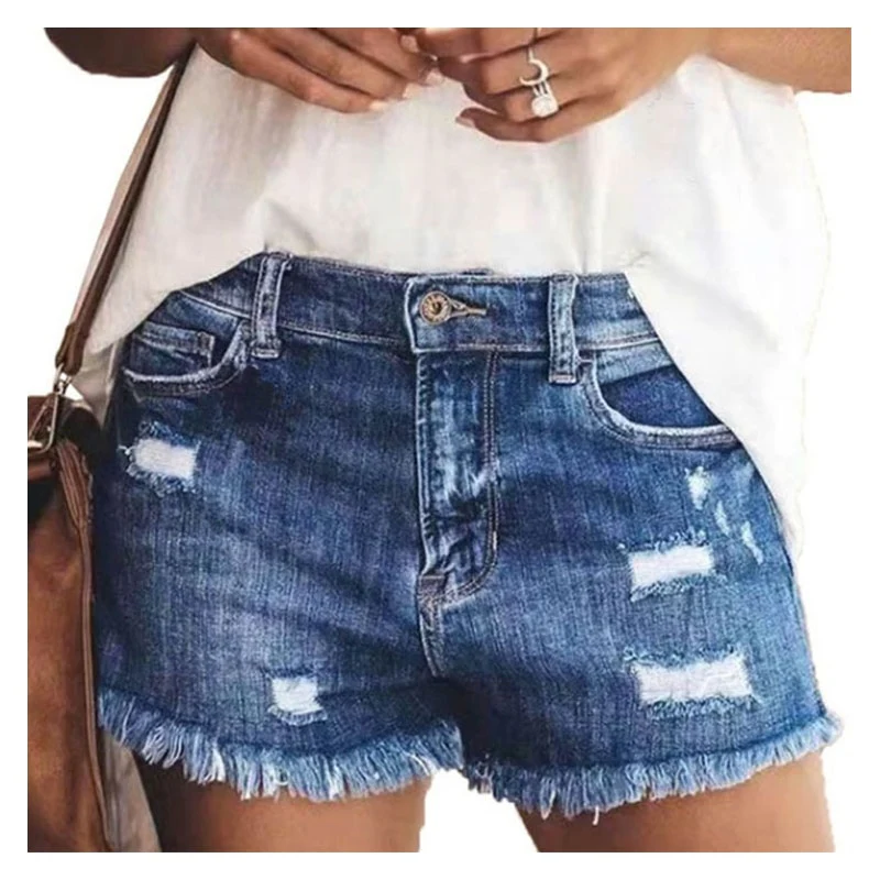 Denim Shorts Women's High Waist Shorts Ripped Hole Washed Fur Lined Leg Openings Sexy Short Jeans Free Shiping Items - Image 2