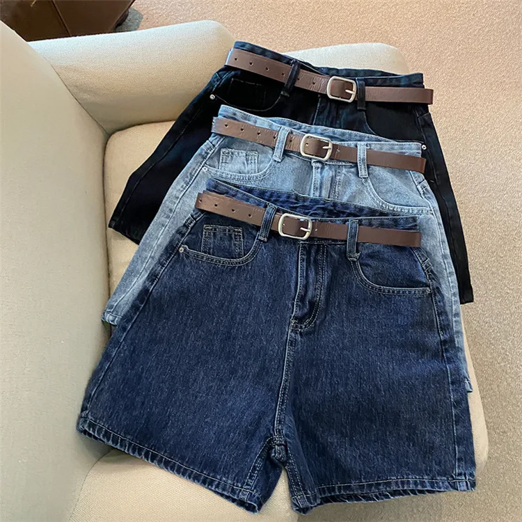 Denim shorts women's summer new trendy Instagram high waist simple slimming loose wide leg versatile A-line hot pants - Image 2