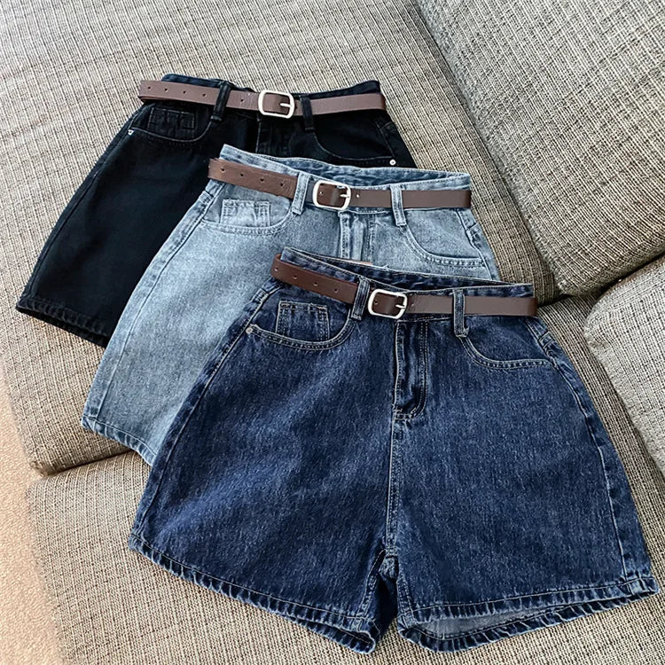 Denim shorts women's summer new trendy Instagram high waist simple slimming loose wide leg versatile A-line hot pants - Image 3