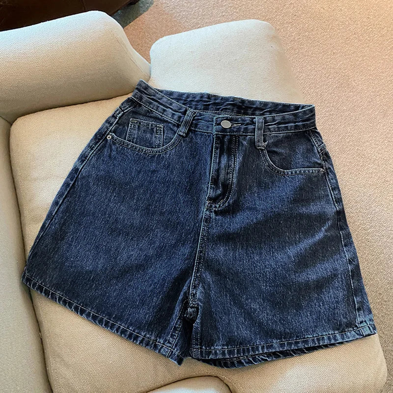 Denim shorts women's summer new trendy Instagram high waist simple slimming loose wide leg versatile A-line hot pants - Image 6