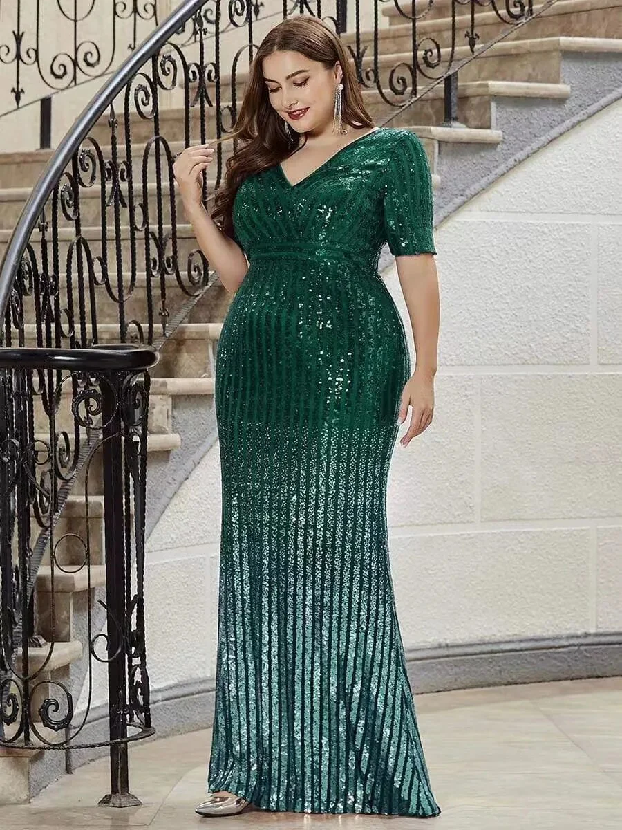 DEPDAR Plus Size Women Party Green Dresses Club Sequin V-neck Dress Female Fashion Elegant Bodycon Gowns 2023 Casual Outfit - Image 3