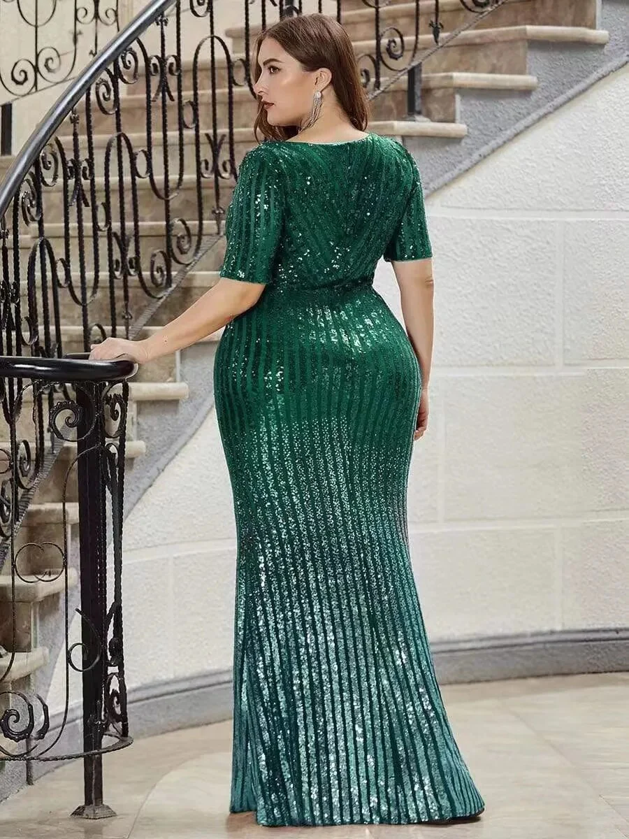DEPDAR Plus Size Women Party Green Dresses Club Sequin V-neck Dress Female Fashion Elegant Bodycon Gowns 2023 Casual Outfit - Image 4