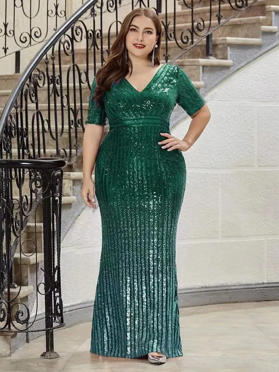 DEPDAR Plus Size Women Party Green Dresses Club Sequin V-neck Dress Female Fashion Elegant Bodycon Gowns 2023 Casual Outfit - Image 7