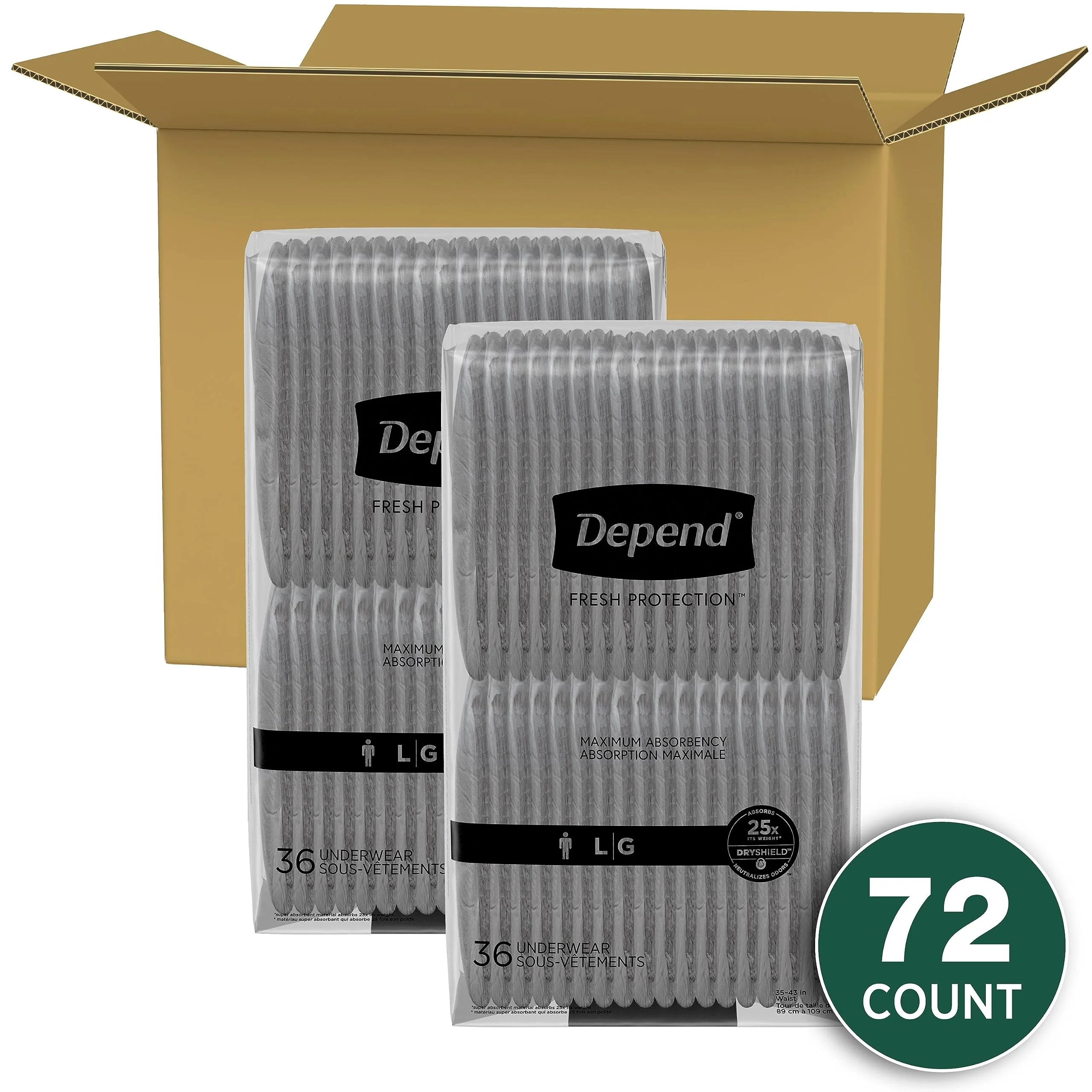 Depend Fresh Protection Adult Incontinence Underwear for Men (Formerly Depend Fit-Flex), Disposable, Maximum, Large, Grey, 72 Count (2 Packs of 36), Packaging May Vary - Image 8