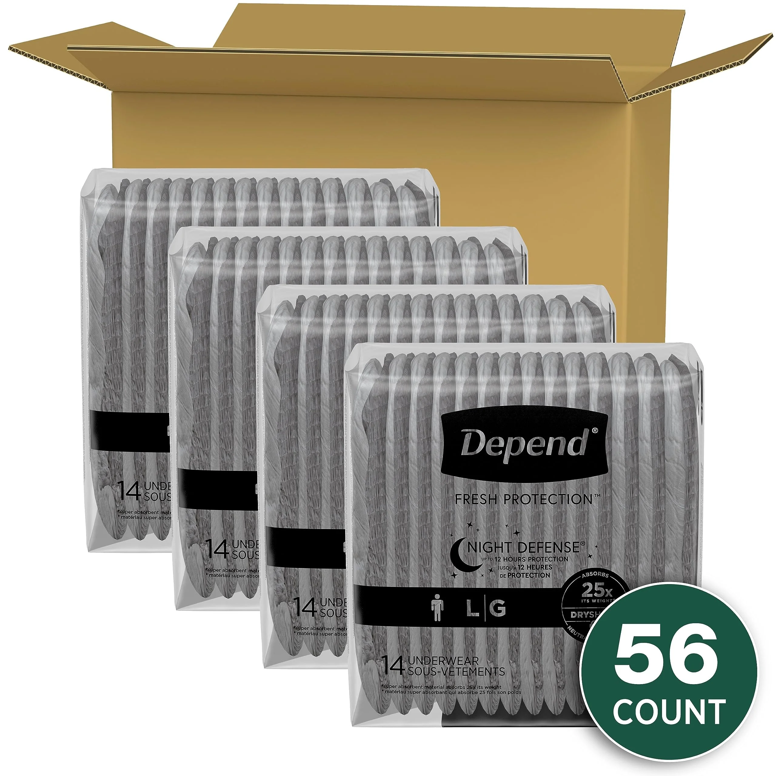 Depend Night Defense Adult Incontinence Underwear for Men, Disposable, Overnight, Large, Grey, 56 Count (4 Packs of 14), Packaging May Vary - Image 8